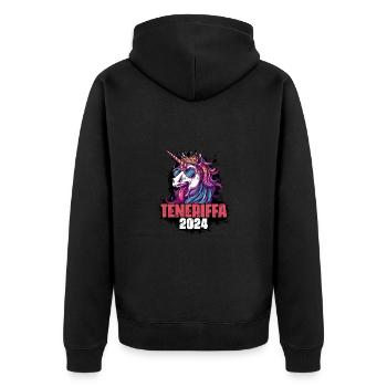 Teneriffa 2024 Einhorn - Unisex Premium Bio Zip Hoodie - Schwarz - Hinten - Nico (187cm)