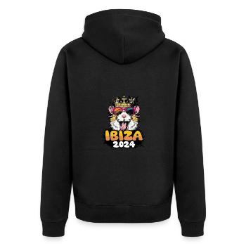 Ibiza 2024 Hamster - Unisex Premium Bio Zip Hoodie - Schwarz - Hinten - Nico (187cm)