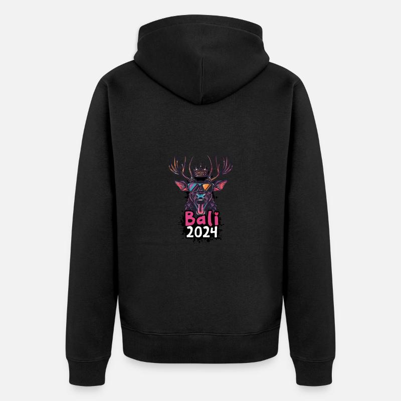 Bali 2024 Hirsch - Unisex Premium Bio Zip Hoodie - Schwarz