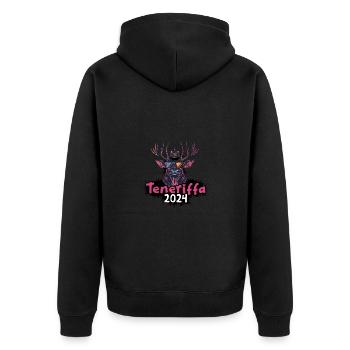 Teneriffa 2024 Hirsch - Unisex Premium Bio Zip Hoodie - Schwarz - Hinten - Nico (187cm)