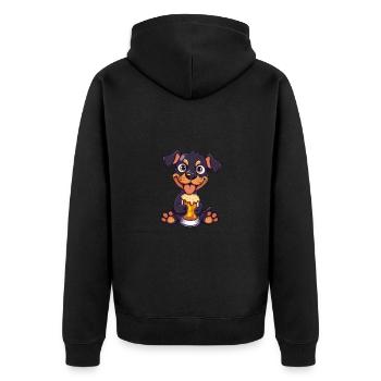 Dobermann Hund Bier Lustig Saufen - Unisex Premium Bio Zip Hoodie - Schwarz - Hinten - Nico (187cm)