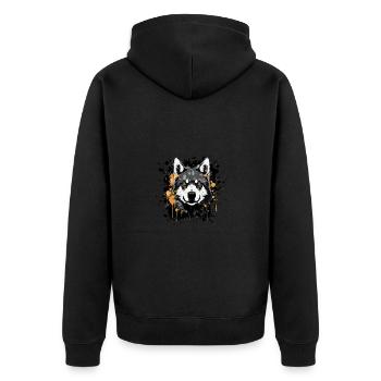 Akita Hund Porträt - Unisex Premium Bio Zip Hoodie - Schwarz - Hinten - Nico (187cm)