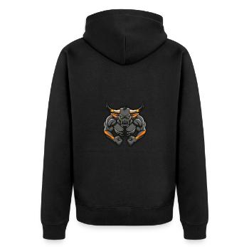 Bulle Muskeln Bodybuilding Taurus - Unisex Premium Bio Zip Hoodie - Schwarz - Hinten - Nico (187cm)