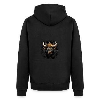 Bulle Kopf Porträt Tier Taurus Krone - Unisex Premium Bio Zip Hoodie - Schwarz - Hinten - Nico (187cm)