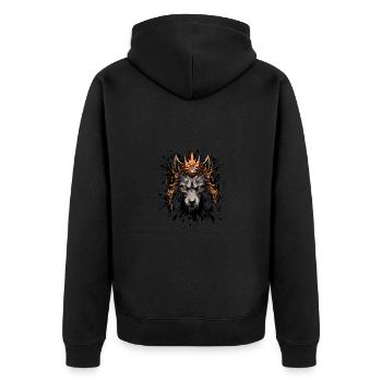 Wolf Kopf Porträt Krone - Unisex Premium Bio Zip Hoodie - Schwarz - Hinten - Nico (187cm)
