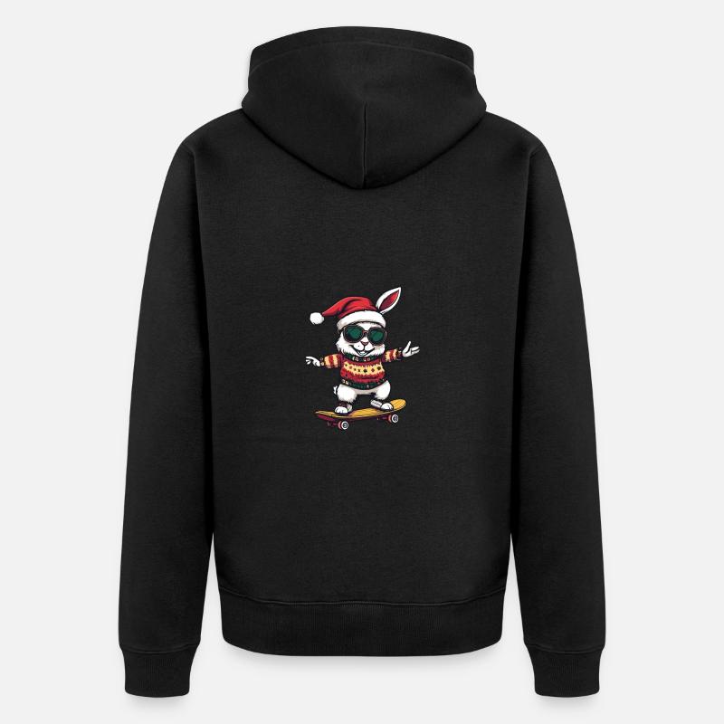 Lapin Noël Drôle - Veste à capuche bio Premium Unisexe - noir