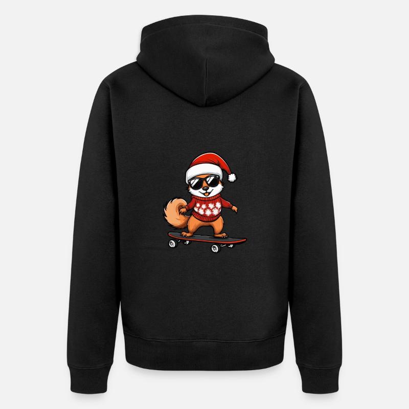 Écureuil Noël Drôle - Veste à capuche bio Premium Unisexe - noir