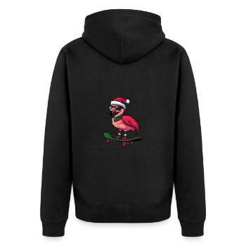 Flamingo Weihnachten Lustig - Unisex Premium Bio Zip Hoodie - Schwarz - Hinten - Nico (187cm)