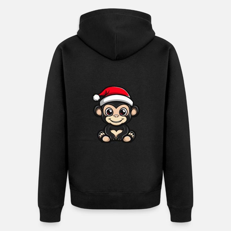 Singe Noël Mignon - Veste à capuche bio Premium Unisexe - noir