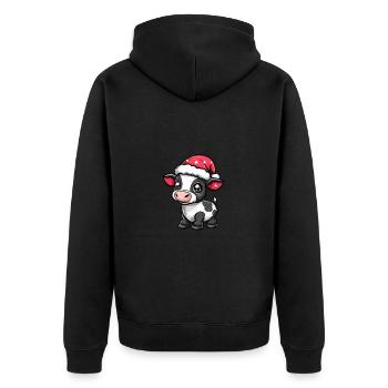 Kuh Weihnachten Niedlich - Unisex Premium Bio Zip Hoodie - Schwarz - Hinten - Nico (187cm)