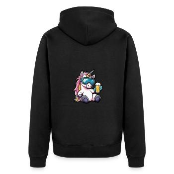 Einhorn Ski Bier - Unisex Premium Bio Zip Hoodie - Schwarz - Hinten - Nico (187cm)