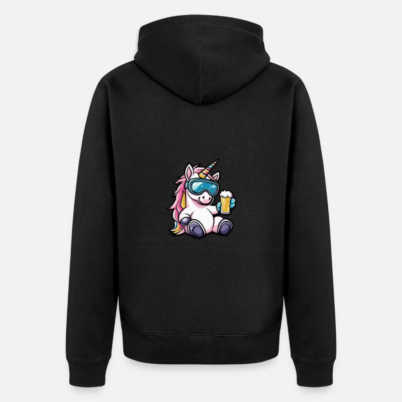Einhorn Ski Bier - Unisex Premium Bio Zip Hoodie - Schwarz