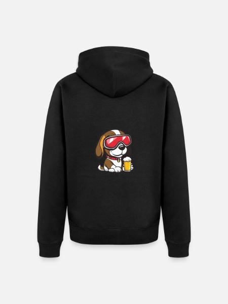 Beagle Dog Ski Beer - Unisex Premium Organic Zip Hoodie - black