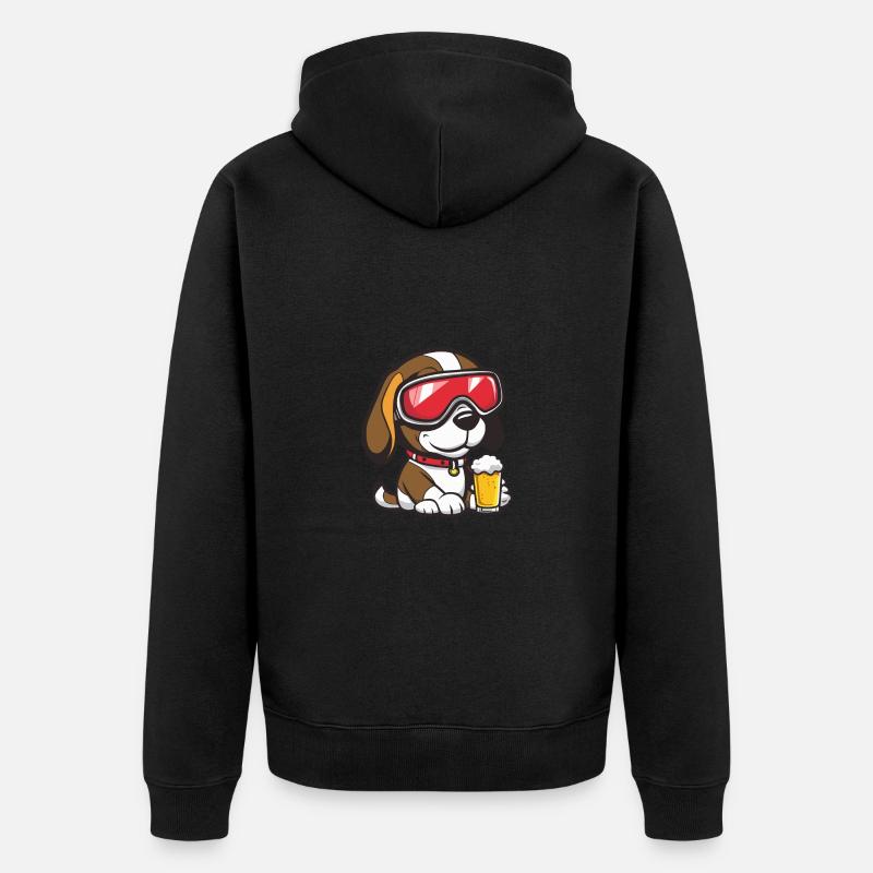 Beagle Hund Ski Bier - Unisex Premium Bio Zip Hoodie - Schwarz