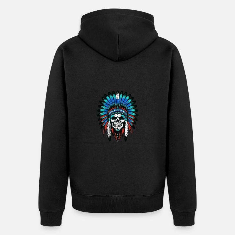Apache Indianer Häuptling Totenkopf - Unisex Premium Bio Zip Hoodie - Schwarz