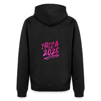 Ibiza 2025 - Unisex Premium Bio Zip Hoodie - Schwarz - Hinten - Nico (187cm)