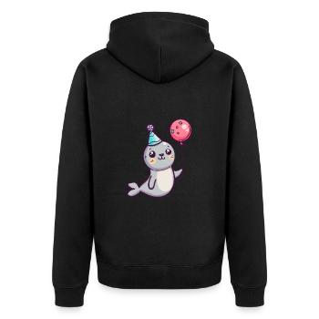 phoque animal anniversaire bébé - Veste à capuche bio Premium Unisexe - noir - Dos - Nico (187cm)