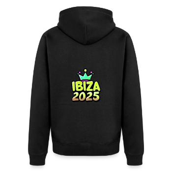 Ibiza 2025 Urlaub - Unisex Premium Bio Zip Hoodie - Schwarz - Hinten - Nico (187cm)
