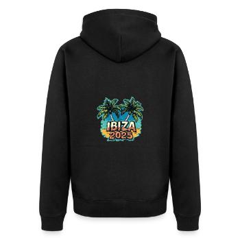 Ibiza 2025 Palmen - Unisex Premium Bio Zip Hoodie - Schwarz - Hinten - Nico (187cm)