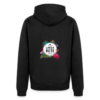 Lanzarote 2025 Bunt - Unisex Premium Bio Zip Hoodie - Schwarz - Hinten - Nico (187cm)
