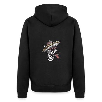 Zebra Comic Lustig Sombrero - Unisex Premium Bio Zip Hoodie - Schwarz - Hinten - Nico (187cm)