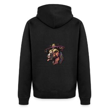 Pferd Lustig Sombrero - Unisex Premium Bio Zip Hoodie - Schwarz - Hinten - Nico (187cm)