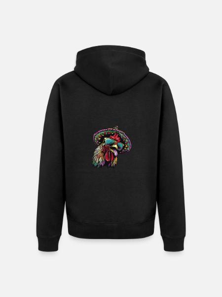 Rooster Comic Funny Sombrero - Unisex Premium Organic Zip Hoodie - black
