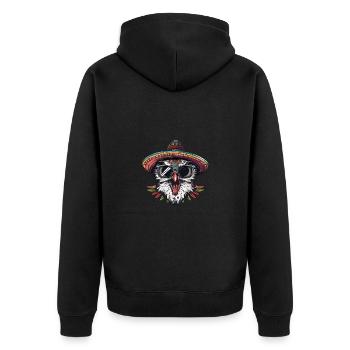 Eule Lustig Sombrero - Unisex Premium Bio Zip Hoodie - Schwarz - Hinten - Nico (187cm)