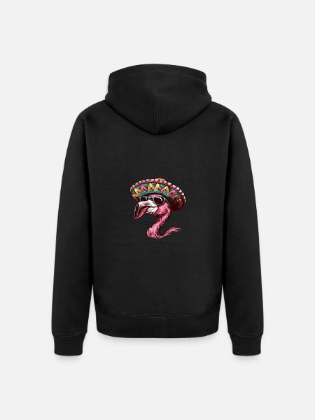 Flamingo Comic Funny Sombrero - Unisex Premium Organic Zip Hoodie - black
