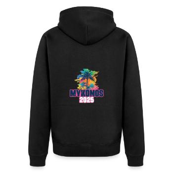 Mykonos 2025 Urlaub Palmen - Unisex Premium Bio Zip Hoodie - Schwarz - Hinten - Nico (187cm)