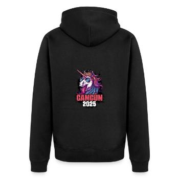 Cancun 2025 Einhorn - Unisex Premium Bio Zip Hoodie - Schwarz - Hinten - Nico (187cm)