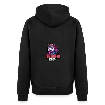 Teneriffa 2025 Einhorn - Unisex Premium Bio Zip Hoodie - Schwarz - Hinten - Nico (187cm)