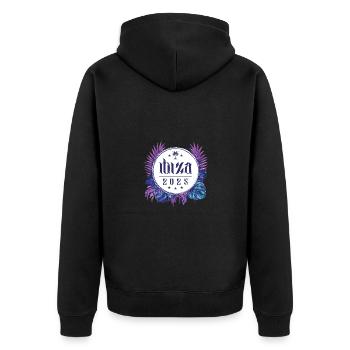 Ibiza 2025 - Unisex Premium Bio Zip Hoodie - Schwarz - Hinten - Nico (187cm)