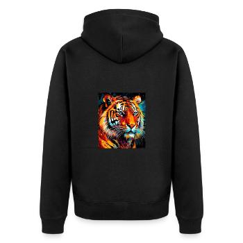 Tiger Porträt - Unisex Premium Bio Zip Hoodie - Schwarz - Hinten - Nico (187cm)