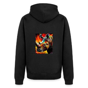 Nashorn Porträt - Unisex Premium Bio Zip Hoodie - Schwarz - Hinten - Nico (187cm)