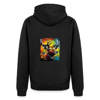 Hirsch Porträt - Unisex Premium Bio Zip Hoodie - Schwarz - Hinten - Nico (187cm)
