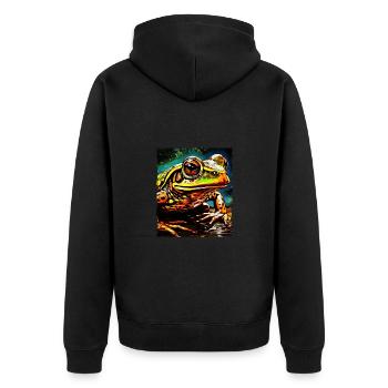 Frosch Porträt - Unisex Premium Bio Zip Hoodie - Schwarz - Hinten - Nico (187cm)