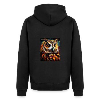 Eule Porträt - Unisex Premium Bio Zip Hoodie - Schwarz - Hinten - Nico (187cm)