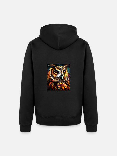 Eule Porträt - Unisex Premium Bio Zip Hoodie - Schwarz