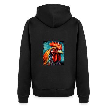 Hahn Porträt - Unisex Premium Bio Zip Hoodie - Schwarz - Hinten - Nico (187cm)