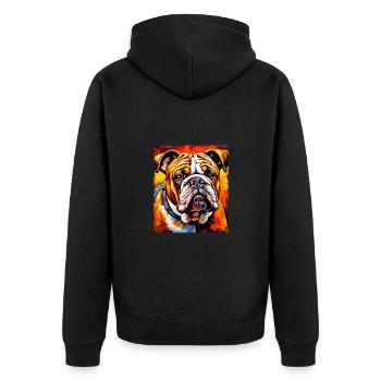 Bulldog Hund Porträt - Unisex Premium Bio Zip Hoodie - Schwarz - Hinten - Nico (187cm)