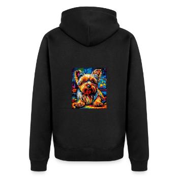 Yorkshire Terrier Hund Porträt - Unisex Premium Bio Zip Hoodie - Schwarz - Hinten - Nico (187cm)