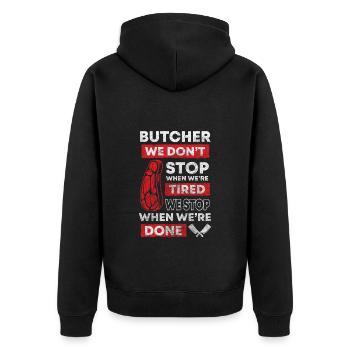 Schlachter Metzgerei Schwein - Unisex Premium Bio Zip Hoodie - Schwarz - Hinten - Nico (187cm)