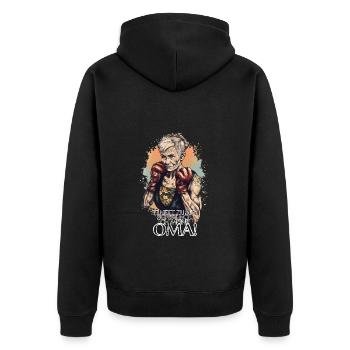Be nice to me, or I'll get my grandma! - Unisex Premium Organic Zip Hoodie - black - Back - Nico (187cm)