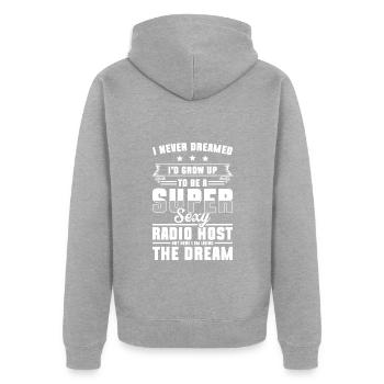 Moderator Unterhaltung Sprecher Frequenz - Unisex Premium Bio Zip Hoodie - Grau meliert - Hinten - Nico (187cm)