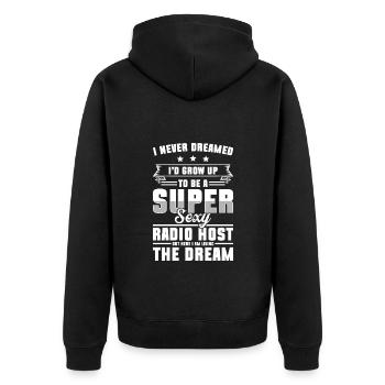 Moderator Unterhaltung Sprecher Frequenz - Unisex Premium Bio Zip Hoodie - Schwarz - Hinten - Nico (187cm)