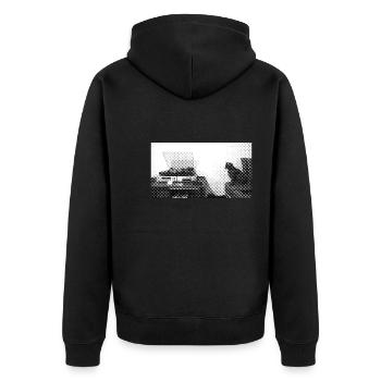 Plattenspieler mit Katze - Unisex Premium Bio Zip Hoodie - Schwarz - Hinten - Nico (187cm)