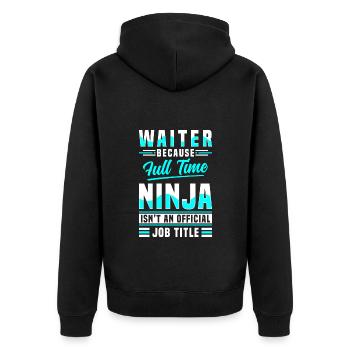Bedienung Gäste Essen Party - Unisex Premium Bio Zip Hoodie - Schwarz - Hinten - Nico (187cm)