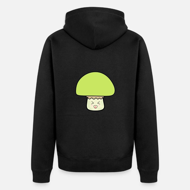 Champignon vert mignon avec visage - Veste à capuche bio Premium Unisexe - noir