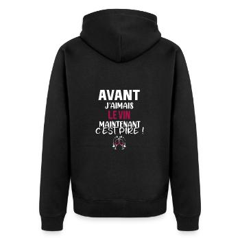 Avant j'aimais le vin maintenant c'est pire ! - Veste à capuche bio Premium Unisexe - noir - Dos - Nico (187cm)